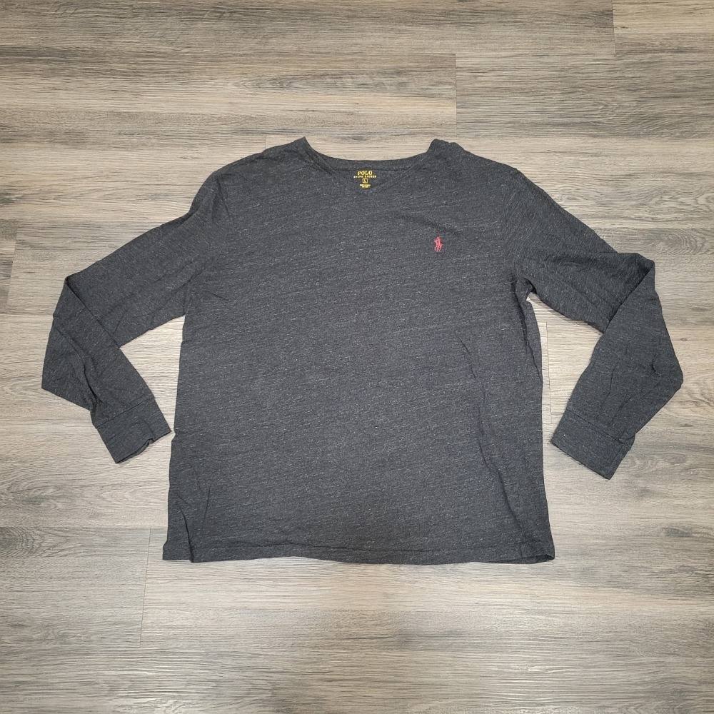 Polo Ralph Lauren Long Sleeve‎ T-Shirt V-Neck Casual Top Gray L